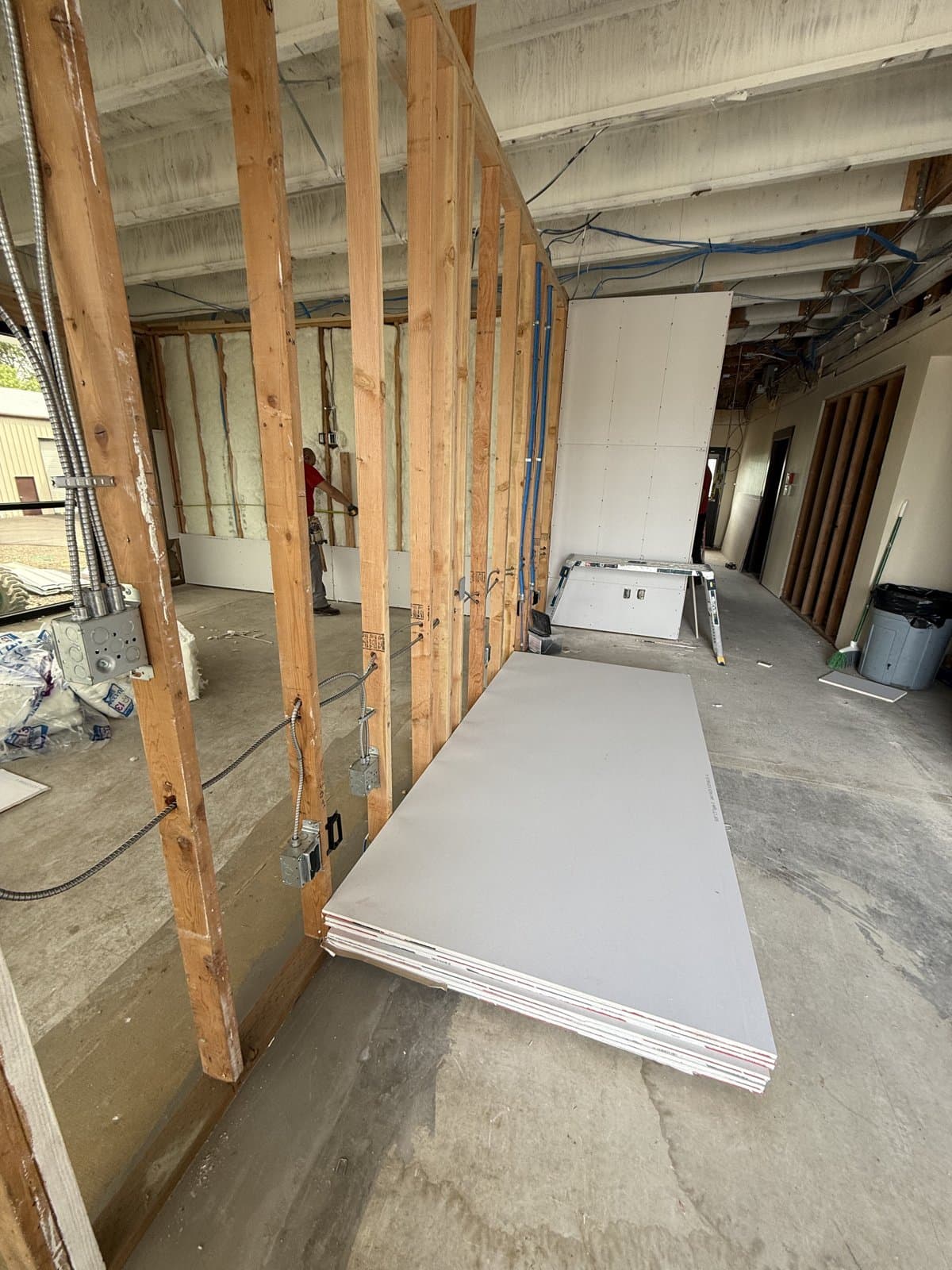 Reframed and drywalled room ready for finish work